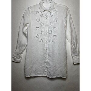 Charter Club White Linen Button-Up Shirt XS 100% Cotton Prairie Western Cottage